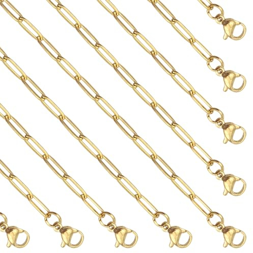 TOAOB Edelstahl Halskette Golden 10 Stück Gliederkette Chain 45 cm Kette 3 mm Bordsteinketten mit Karabinerverschluss für Schmuckherstellung Handwerk Anhänger Armband
