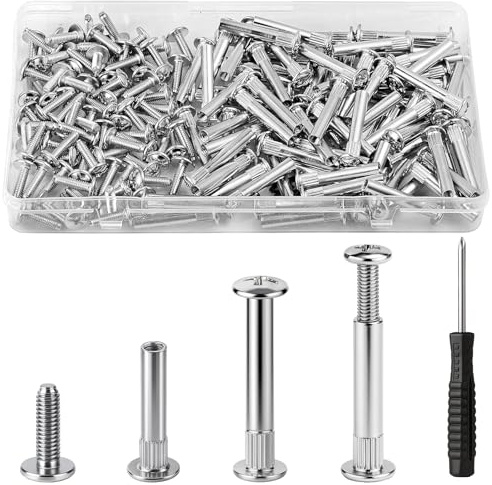 HavaCue 156Pcs M4 Cupboard Joining Bolts Screws, Cabinet Connectors 31-40mm | 78PCS Binding Screws & 78PCS Connecting Sleeves, Nickel-Plated Steel Furniture Connector with Screwdriver for Furniture