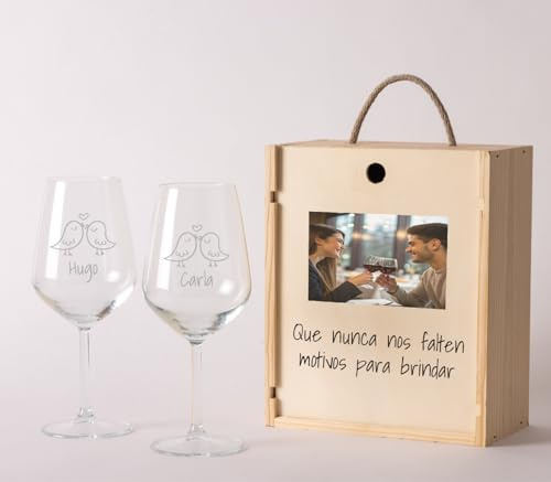 NANNUK Baby creations Copas de vino personalizadas (Pajaritos, 2 copas)