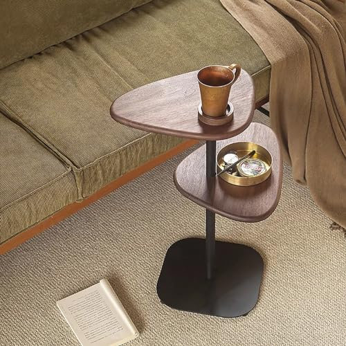HYUFEIAO Mesa Auxiliar de 2 Niveles, Mesa Auxiliar para sofá, para Sala de Estar, Dormitorio, recibidor, Espacios pequeños, fácil de Montar (Color: Nogal + Negro)
