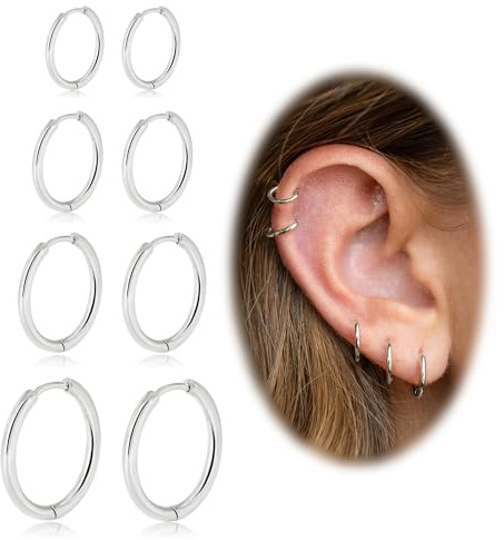 4 Paar Ohrringe Gold Silber Set medizinische chirurgenstahl ohrringe damen herren Hypoallergen ohrringe edelstahl dünn creolen klein Für Helix Piercing Für Männer 6mm 8mm 10mm 12mm
