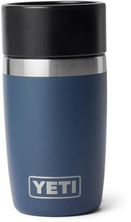 YETI Rambler 8 oz (236 ml) Travel Bottle (Navy) - Drinks Bottle & Coffee Flask for Hot Drinks with Leakproof Commuter Cap - Backpack-Friendly Insulated Coffee Cup - 5 Year Warranty