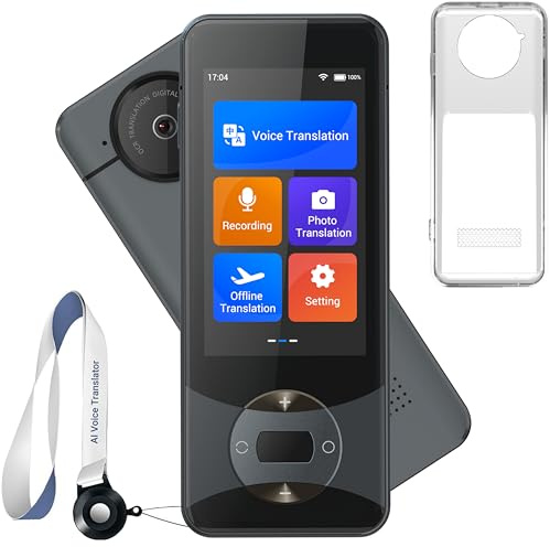 Anfier W10 KI Sprachübersetzer Ohne Internet, Echtzeit Voice Translator 144 Sprachen & Akzente, 16 Sprachen Zwei-Wege Offline-Übersetzung mit Offline/Foto/Textübersetzung für Reise & Business (Grau)