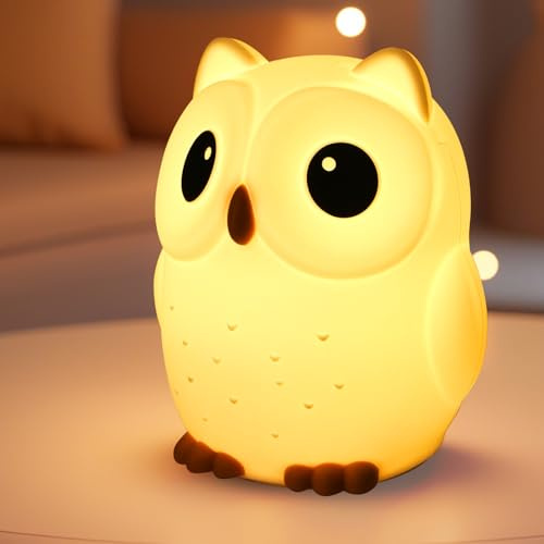 CECOMBINE Nachtlicht Kinder, Eule Baby Nachtlicht Led Nachttischlampe mit Tippsteuerung, Bunte Kinderlampe, Usb-Betriebener Nachttischbegleiter, 3-Stufiger Dimmer, SüßEs Geschenk für Kleines Baby