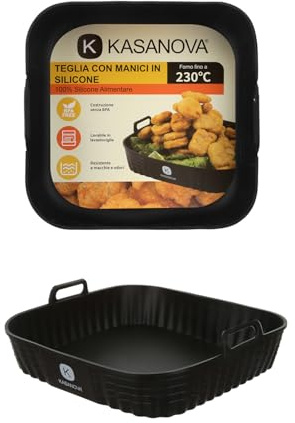 KASANOVA 1 padella per friggitrice ad aria calda in silicone, 22 x 20 cm, colore nero