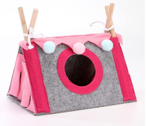 Pink Small Animals Hamster Hideout Triangle Tent, Giunea Pig House, Breathable Felt Material Cozy Pet Hideout Bed Shelter with Circular Window for Guinea Pig Chinchilla Hedgehog Ferret Squirrel Rat