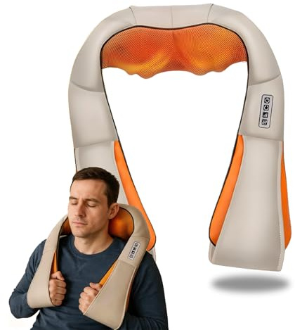 Massaggiatore per collo e spalle con riscaldamento, rulli massaggianti Shiatsu rotanti 3D Massaggio elettrico, massaggio cervicale a velocità regolabile per casa, ufficio o ufficio, Beige