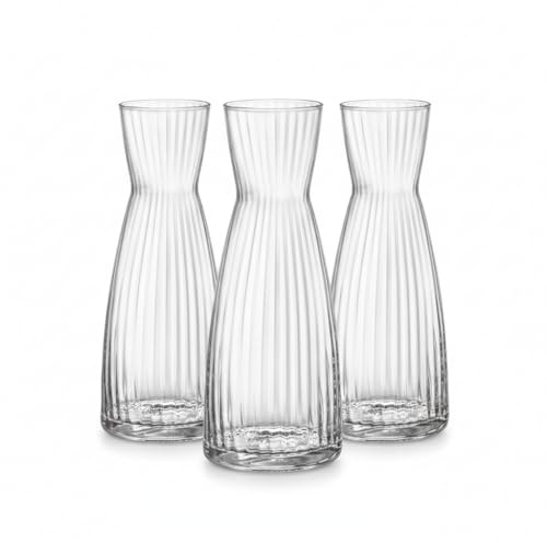 Set 3 Caraffa in Vetro Star Glass Bottiglia da Tavola 1 LITRO CL 100 Elegante per Vino Acqua o succhi bevande Alta Brillantezza Resistente agli Urti Ideale per Casa Ristorazione MADE IN ITALY
