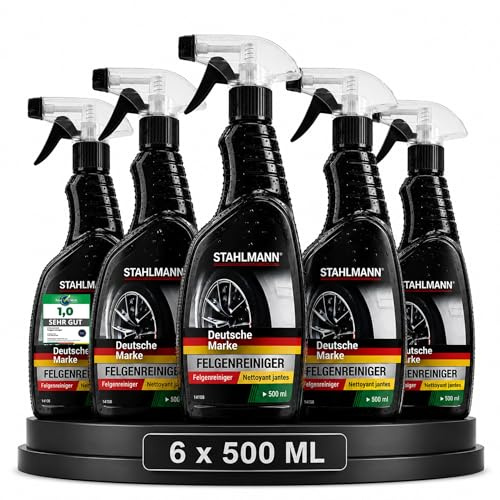 STAHLMANN® Felgenreiniger [6 x 500 ml] Alufelgen gegen Bremsstaub Set | Felgenreiniger für Alufelgen | gegen Bremsstaub & Straßenschmutz | Stahlfelgen | Auto, Motorrad, Wohnmobil
