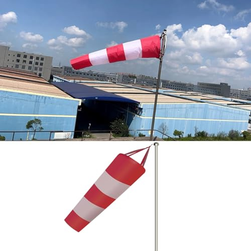 Windsack Windsäcke für den Außenbereich Schwerlast, Windfahnenanzeiger für Fabrik, 2m Abnehmbare Windsackstange mit Windfahnen, Hängende Windsackfahnen(Red,L 0.8m/2.6ft)