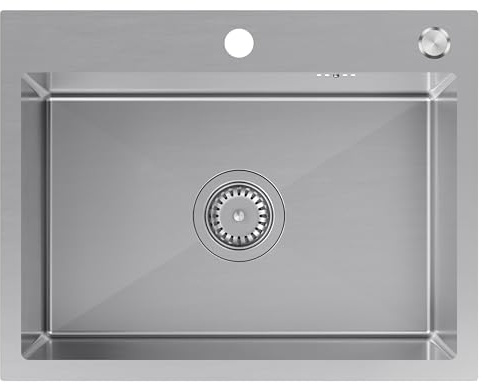 SINK Quality - Lavello in acciaio inox 304, 58 x 45 cm, rivestimento PVD antigraffio e sifone salvaspazio, lavello da cucina in acciaio inox 304 per sottolavello da 60 cm, facile da pulire
