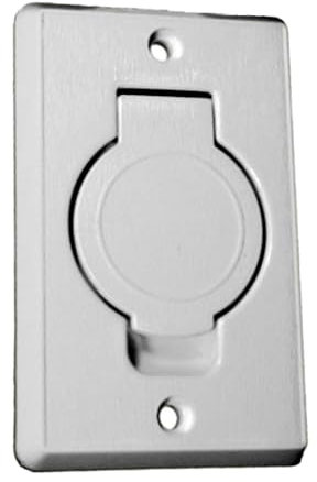 Plastiflex Presa di aspirazione rettangolare con coperchio rotondo, colore: bianco, presa per aspirapolvere centrale, 78 x 123 mm, 2 pin di contatto, apertura 36-38 mm