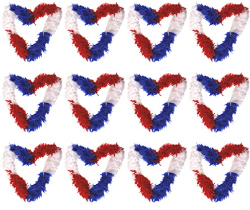 Red, White and Blue Feather Boa - United Kingdom Flag Colours Feather Boa Sports, King, British Fancy Dress Events Accessory Union Jack Boa - Pack Of 12 VE DAY COMMONWEALTH