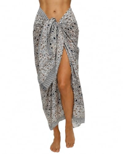 Rastogi Handicrafts Damsarong i 100 % bomull, handtryck, omlottskydd över baddräkt, lång (185 cm x 112 cm (73 x 44 tum)), Blå 8, L