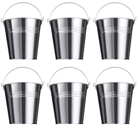 STOBOK 6pcs Serving Buckets Mini Tinplate Metal Buckets for Icing French Fries Snacks, Silver, 10.5 x 7.2 x 10.5 cm