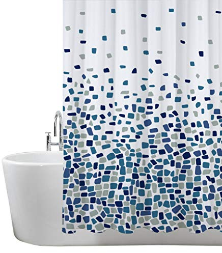 ANSIO Cortina de Ducha Resistente al Moho y al Moho, 180 x 180 cm, 100% poliéster, diseño de Mosaico, Color Azul, Paquete de 2
