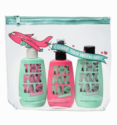 The Fox Tan - 3er Set Bräunungsbeschleuniger - The Jet Setter - ohne Selbstbräuner für Körper und Gesicht, Tanning Set mit: Lotion Rapid Elixir, Spray Rapid Mist, Spray Rapid Watermelon Shimmer