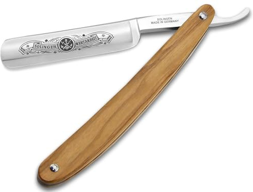 Rasiermesser aus Solingen 5/8 Zoll mit echten Olivenholzgriff | Made in Germany Premium Bartmesser Extra scharf geschliffene Rasierklinge zur optimalen Bartpflege eine gründliche Nassrasur