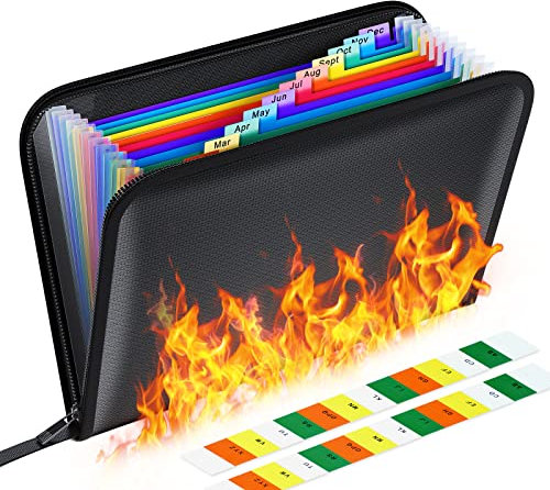 ThinkTex Feuerfeste Dokumententasche, 13 Fächern A4 Wasserfest Dokumententasche, Tresor Feuerfest Wasserdicht Geldscheine Aufbewahrung Aktentasche Für Dokumente/Geld/Passport/Bankdatei Und Bargeld