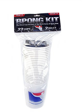 BPONG Official World Series of Beer Pong (WSOBP) Game Set 22 x White, Pro Cups + 2 x 3-Star, Tournament-Grade, Seamless Balls