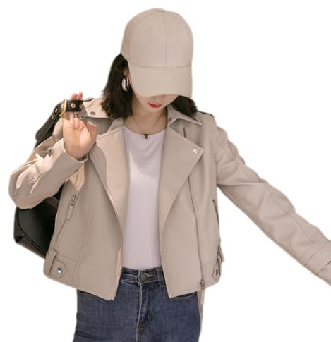 LucaSng Giacche in Pelle da Donna, Giacca Corta da Donna in Pelle PU, Donna Giubbotto di Pelle Slim Giacca Pelle Biker Giacchetto Giacca in Pelle Moto (Bianco, S)