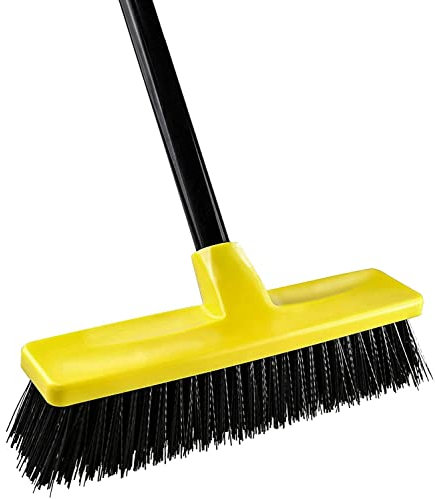 Yard Brush Heavy Duty Outdoor Concrete Broom Telescopic Long Handle with Stiff Bristles for Cleaning Scrubbing Deck Driveway Yard Patio Wood Stone Tile Garden Warehouse Leaves Lawn