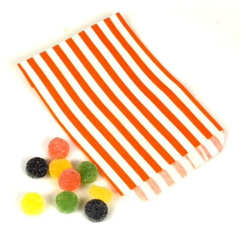 Papiertüten für Süßigkeiten, 12,7 x 17,8 cm, gestreift, Orange, 300 Stück