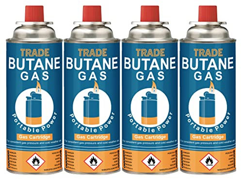 Trade 220g Butane Gas Canisters- Premium Quality Portable Camping Gas Canister For Multi-Use- Ideal For Camping Stove, Blowtorch, BBQ, Gas Weed Burner- (4 Pack)