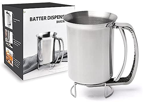 APKEY Pfannkuchen-Teigspender aus Edelstahl, Pfannkuchen-Trichter, Handspender, Pfannkuchenteigspender zum Backen von Waffeln, Cupcakes, Pfannkuchen, Konditoreien, Bäckereien, Saftläden