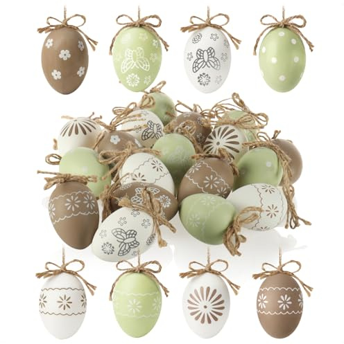 COM-FOUR® 18x Huevos de Pascua de plástico para Colgar - Perchas para el Ramo o árbol de Pascua en Colores sutiles (18 Piezas - Menta Beige Blanca)