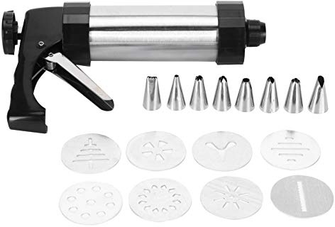 HEEPDD Cookie Press Gun Kit, Stainless Steel Biscuit Maker with 8 Decorating Discs, 8 Icing Tips for Home Baking