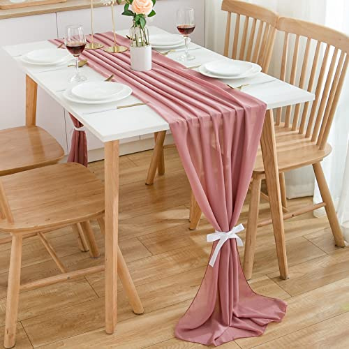 CHUQING Tischläufer Chiffon,70x420 cm,in Dusty Pink,abwaschbar Table Runner,Hochzeit,Altrosa