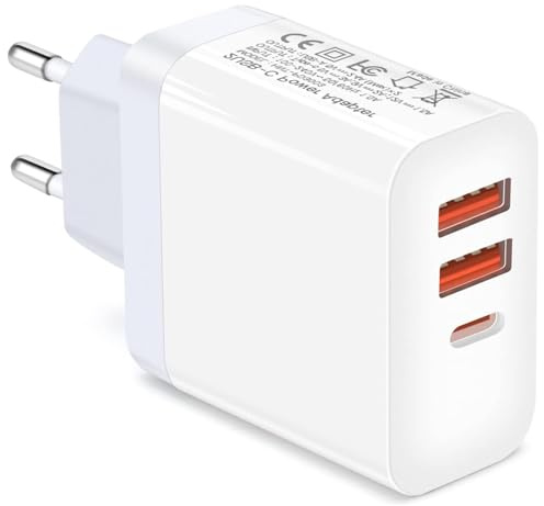 Chargeur Multiple, Station de Charge à 3 Ports, Chargeur 30W avec 1 Port USB-C (18 W) et 2 Ports USB-A (12 W) pour iPhone 12/13/14/15/Samsung S23/S22/Z Flod/Z Flip