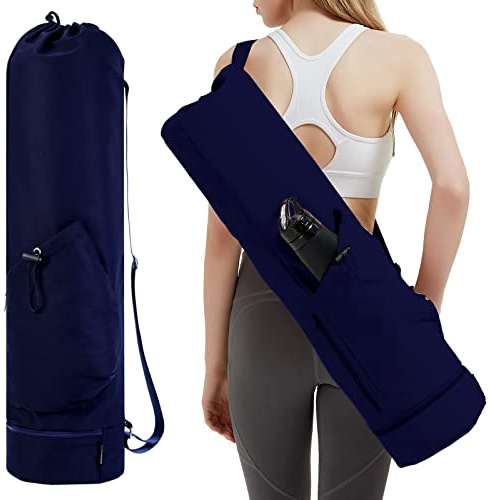 Yogatasche mit Nassfach und Flaschentasche Sporttasche Damen Verstellbarer Schultergurt Gym Yoga Tasche für Pilates Yogamatten & Yoga-Zubehör, Marineblau(Patent Angemeldet)