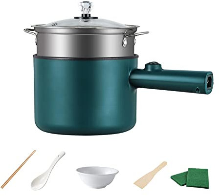 Pentola elettrica elettrica, mini padella elettrica antiaderente da 1,8 l, mini padella elettrica portatile con coperchio, spatola e fornello multiplo, pentola multifunzione con vaporizzatore per