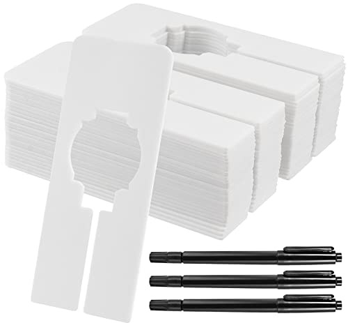 SINJEUN Paquete de 60 divisores rectangulares de plástico Blanco de 2 x 5 Pulgadas, separadores de tamaño de Estante de Ropa con 3 rotuladores, para Armario del hogar, Tiendas de Ropa