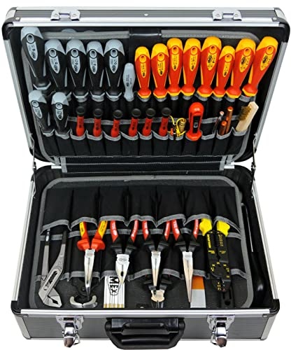 FAMEX 440-L Werkzeugkoffer mit 2 Paletten mit 56 Einstecktaschen - Facheinteilung im Kofferboden - leer, ohne Werkzeug