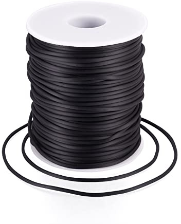 Crafans Cordoncino in gomma da 2 mm, 50 m/rotolo, colore nero, per la creazione di gioielli, fai da te, bracciali, lavori a maglia tubolari