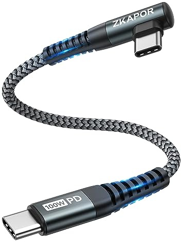 ZKAPOR 100W Cable USB C a USB C Corto 30CM Cable Cargador Tipo C 90 Grado