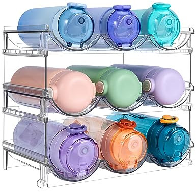 Sbosbo Wasserflaschen-Organizer, stapelbares Flaschenaufbewahrungsregal, 3 Stück, Wasserflaschenhalter für Küche, Kühlschrank, Schrank, Organisation und Aufbewahrung, Weinregal/Getränkeflaschenhalter