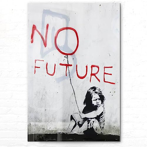 BilderKing Schönes Hochformat Acrylglasverbund-Bild 40x60cm Banksy Art, EIN Elegantes, modernes 8mm Acrylbild No Future für Wohnzimmer, Schlafzimmer, Flur, Küche, Mit Befestigung für schwebende Optik