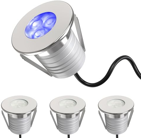 Waterproof Swimming Pool Lights, 4 Packs 3W Dimmable IP68 Blue LED Underwater Light, 12V-24V DC, 12V AC Low Voltage Pond Lights for Pools Stream Waterfall Fountains, Landscape, Blue Color Light