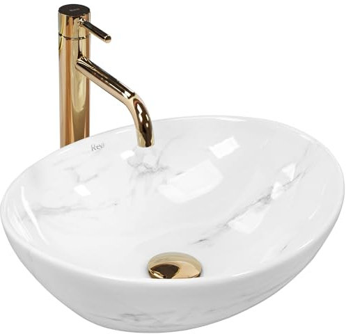 Rea Lavabo da Appoggio Sofia Nature Lavandino bagno in marmo 410 x 345 x 150 mm Ceramica (imitazione pietra)