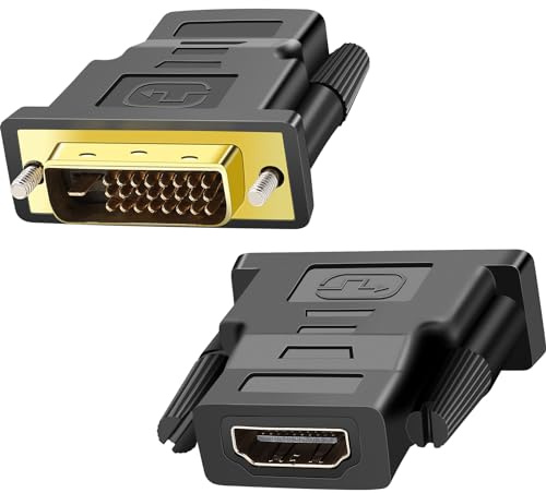 SAISN Confezione da 2 convertitori bidirezionali da HDMI a DVI, 1080P DVI-D (24+1) maschio a HDMI femmina, per monitor, HDTV, TV Box, proiettore, Blu-ray