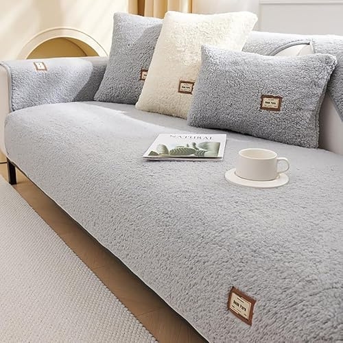 QHFTYL Sofa überzug rutschfest Sofabezug mit Armlehnen Sofaschoner 3 2 4 1 Sitzer für L/U Form Ecksofa Ledersofa (Hellgrau-90x160cm)