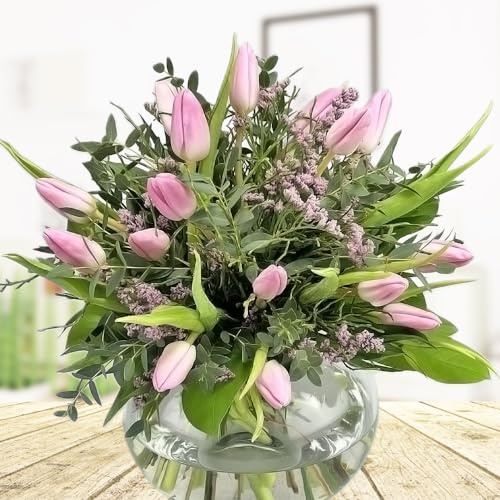 15 rosa Tulpen – Zarter Blumenstrauß mit Grußkarte
