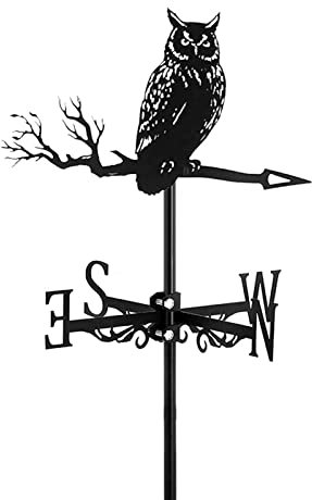 Wetterfahne mit Rostschutzbeschichtung, erschreckende Eule, Statue, Wetterfahne, mit Dachmontage-Richtungsanzeige, Garten, Metall, Windfahne, Messwerkzeug, Ornament-Dekoration