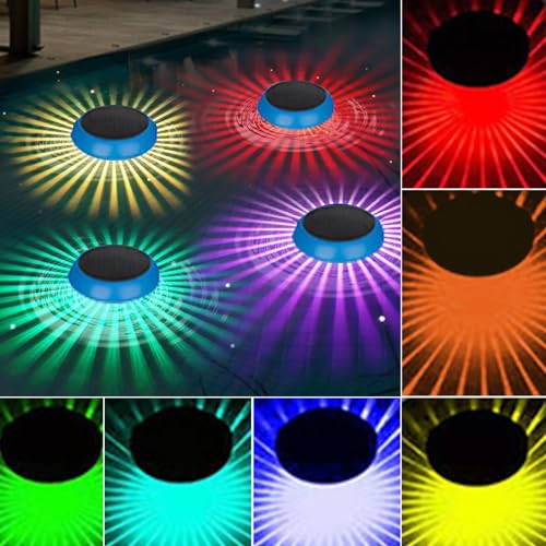 Solar Poolbeleuchtung Solar Schwimmende Pool Licht mit Farbwechsel Wasserdicht Teichbeleuchtung Für Garten Deko Pool zubehör, Unterwasser Licht Für Schwimmbädern,Wasserparks Verwendet Pool (4 Stück)