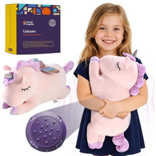 Special Supplies Vibrating Pillow Sensory Pressure Activated Calm for Kids and Adults, Plush Minky Soft Cover with Textured Therapy Stimulation Bumps (Unicorn)