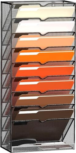 SUPTIDY 10-stöckiger Wand Zeitungshalter, Praktischer Wandorganizer Büro, Metall Prospekthalter, Zeitschriftenhalter Wand, A4 Dokumentenablage, Schwarz, 2 Stück